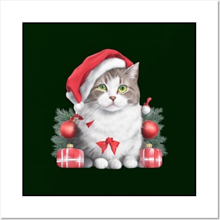 funny santa cat Posters and Art